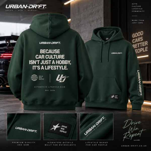 URBAN-DRIFT® Car Culture Oversized Hoodie – Racing Green