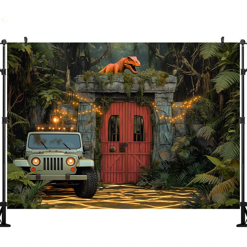 LS Dinosaur Park Theme Photography Background Cake Smash Boys Birthday Party Photo Backdrop Forest Adventure Car Decor Props - Image 2