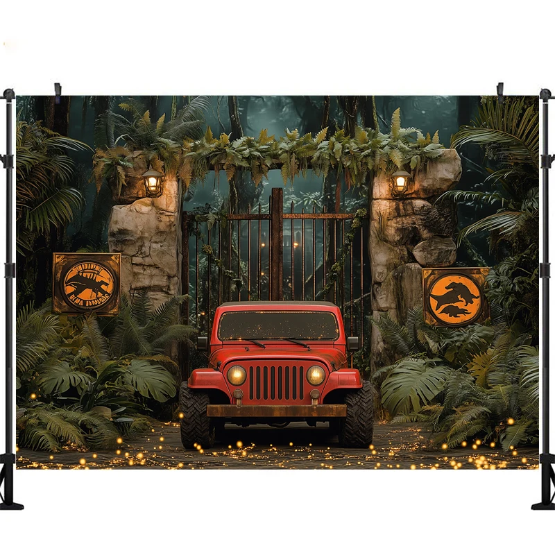 LS Dinosaur Park Theme Photography Background Cake Smash Boys Birthday Party Photo Backdrop Forest Adventure Car Decor Props - Image 3