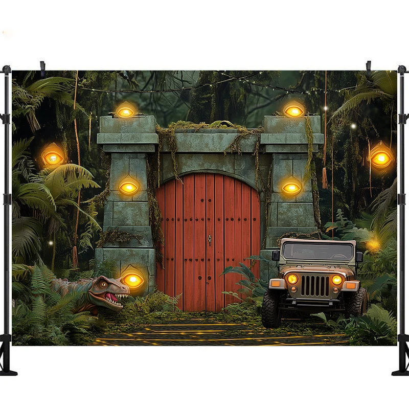 LS Dinosaur Park Theme Photography Background Cake Smash Boys Birthday Party Photo Backdrop Forest Adventure Car Decor Props - Image 4