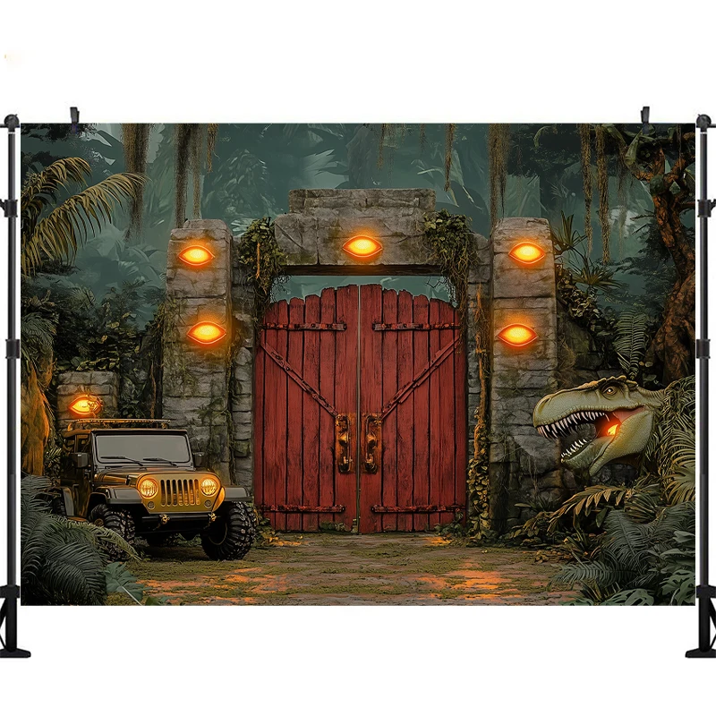 LS Dinosaur Park Theme Photography Background Cake Smash Boys Birthday Party Photo Backdrop Forest Adventure Car Decor Props - Image 5