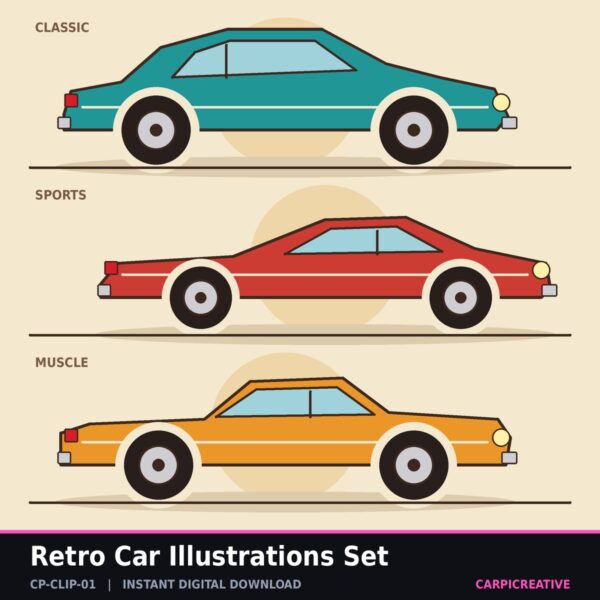 Retro Car Illustrations Set