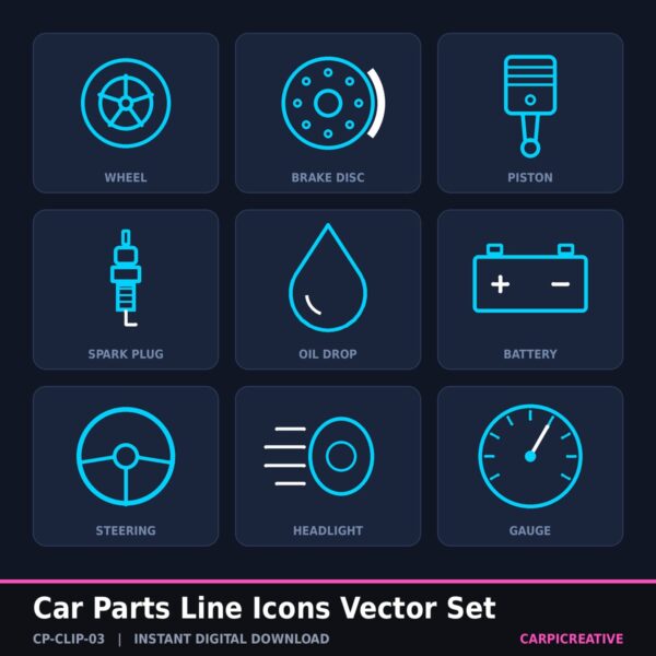 Car Parts Line Icons Vector Set